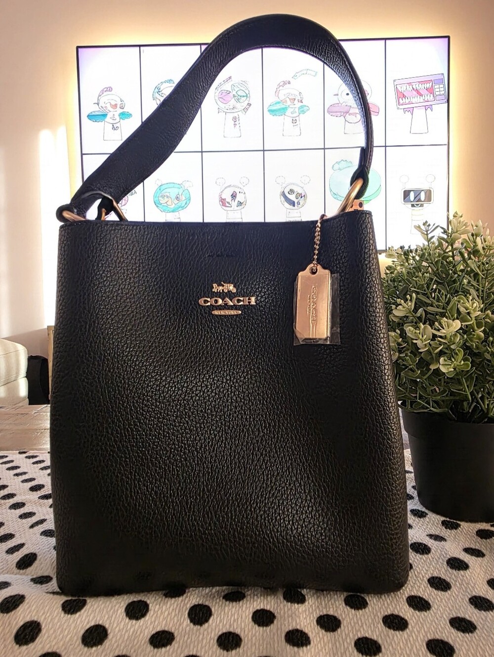Coach Black Pebbled Leather Bucket Bag with Sling